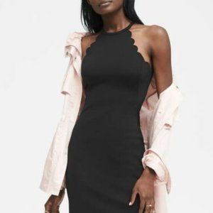 Banana Republic - Solid Black Stretch Neoprene Scalloped Scuba Sheath - size 4